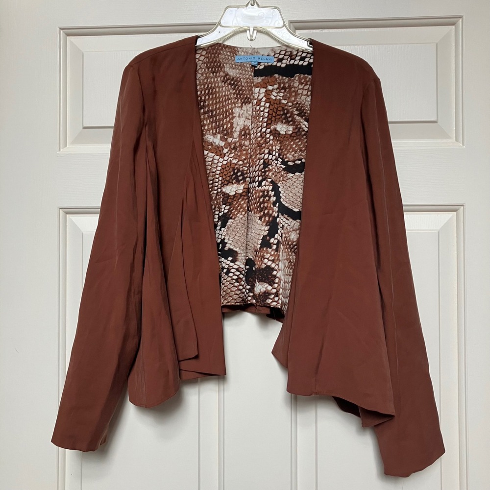 Antonio Melani Women's M Brown Snake Blazer Jacket Short Swing Fall Festival New